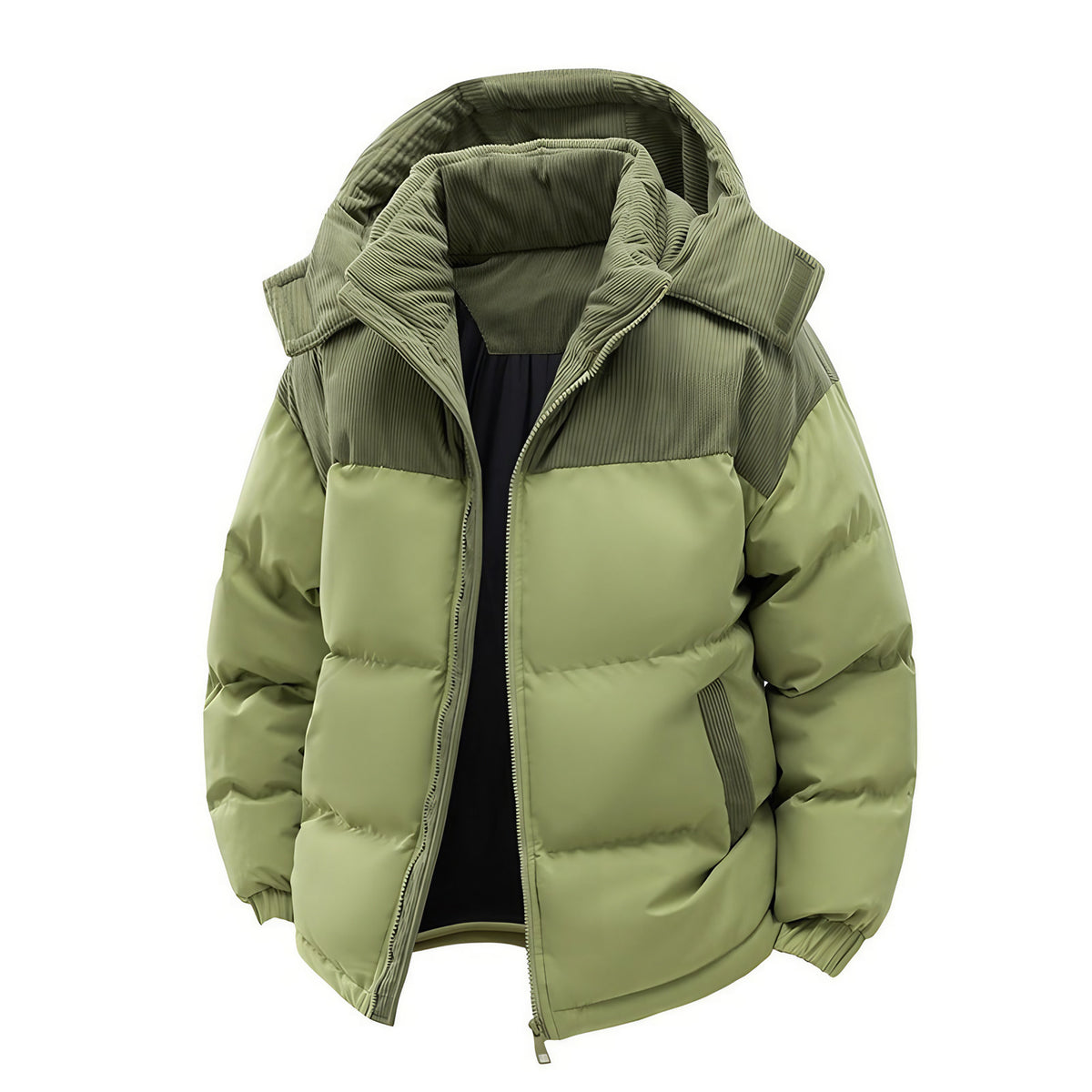 Doudoune homme bicolore à capuche amovible, du S au 3XL, vert avocat