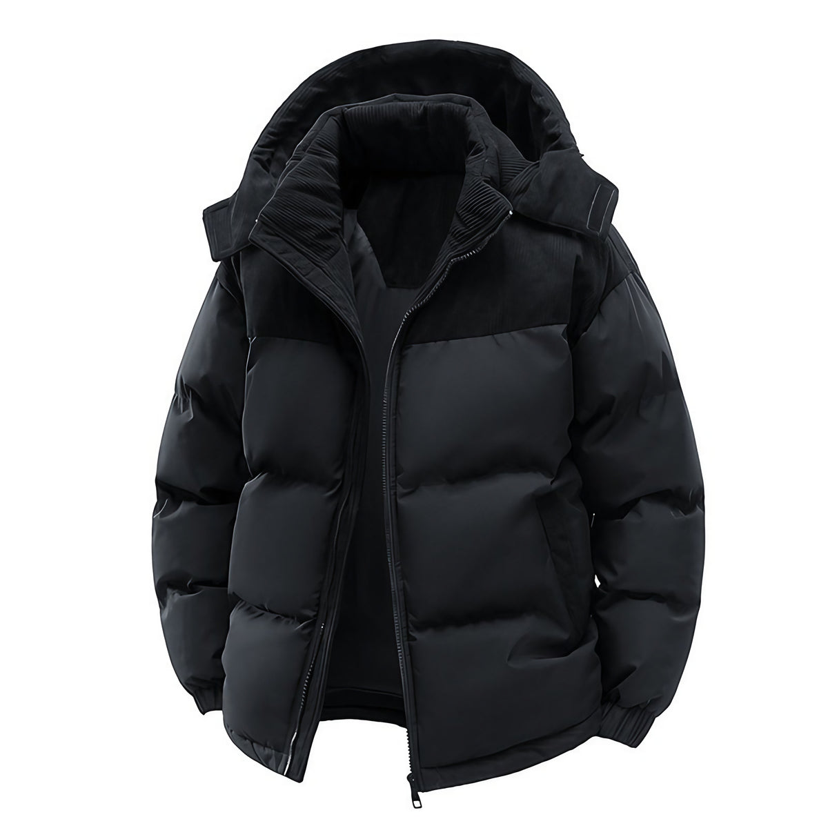 Doudoune homme bicolore à capuche amovible, du S au 3XL, noir