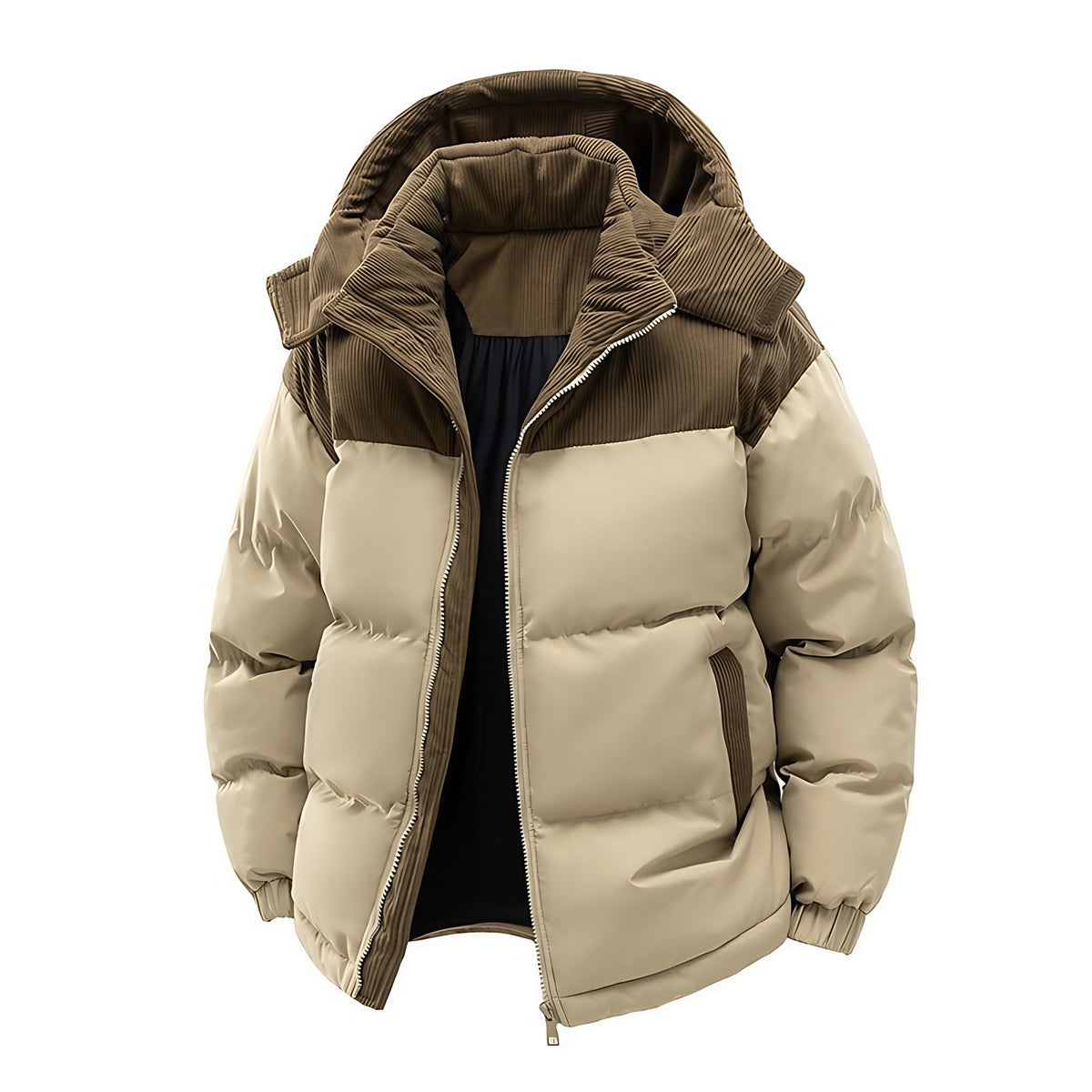 Doudoune homme bicolore à capuche amovible, du S au 3XL, kaki