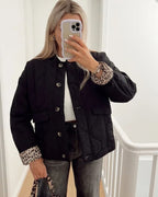 Veste femme ajustée à doublure léopard, noir, beige ou vert, noir