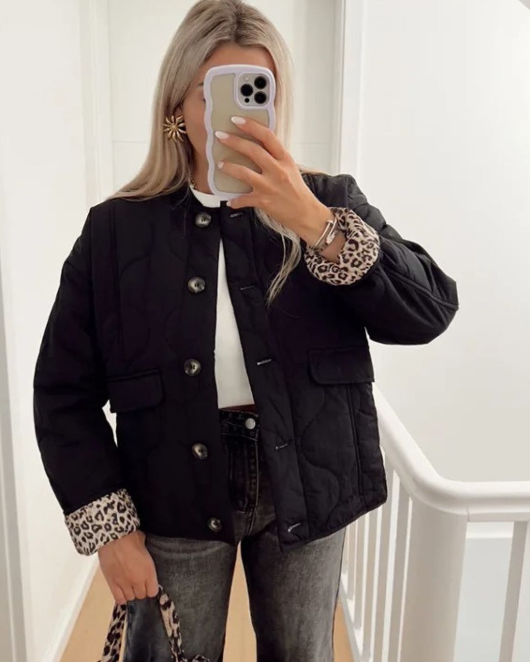 Veste femme ajustée à doublure léopard, noir, beige ou vert, noir