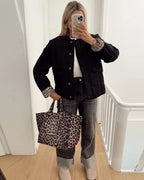 Veste femme ajustée à doublure léopard, noir, beige ou vert