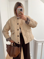 Veste femme ajustée à doublure léopard, noir, beige ou vert, beige