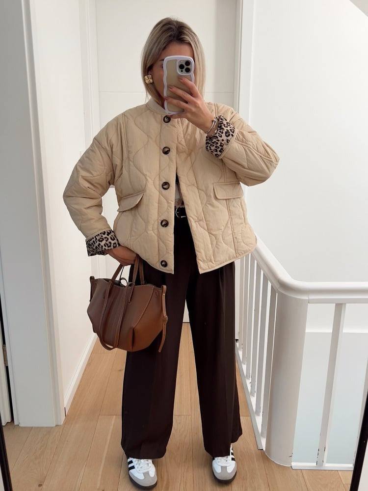 Veste femme ajustée à doublure léopard, noir, beige ou vert