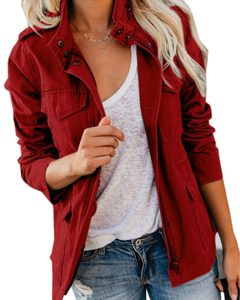 Veste mi-saison femme ajustée à poches, cinq coloris, rouge