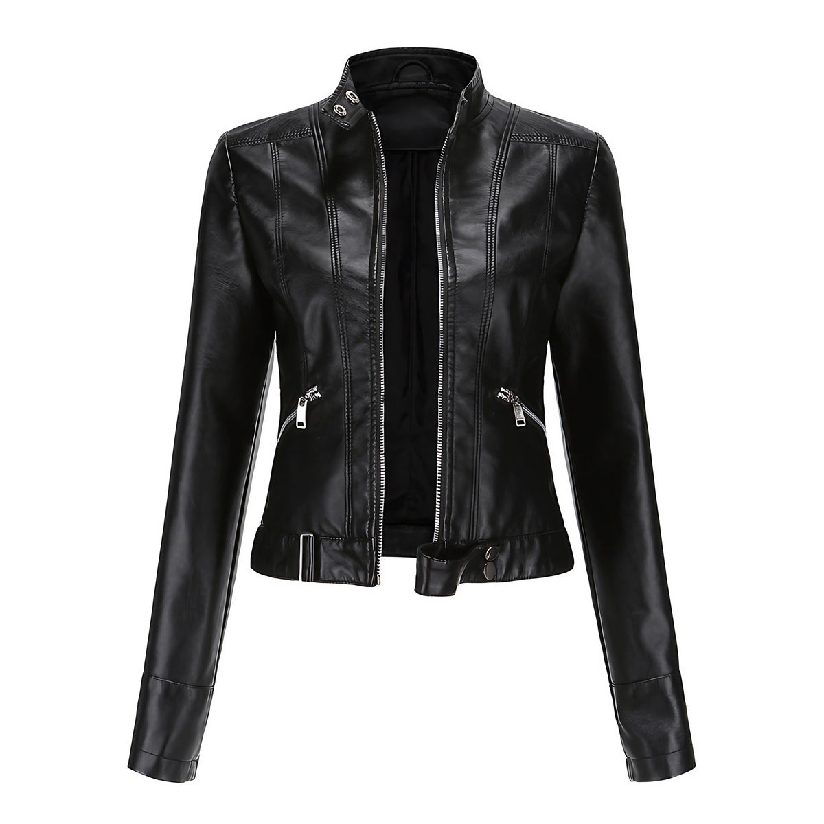 Veste biker femme à doubles fermetures éclair, noir