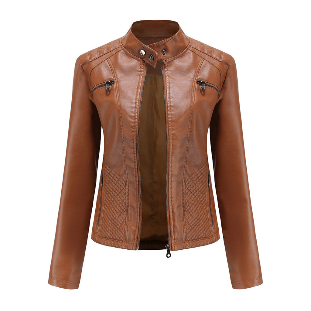 Veste courte femme coupe moderne, six coloris, du S au 3XL, chameau