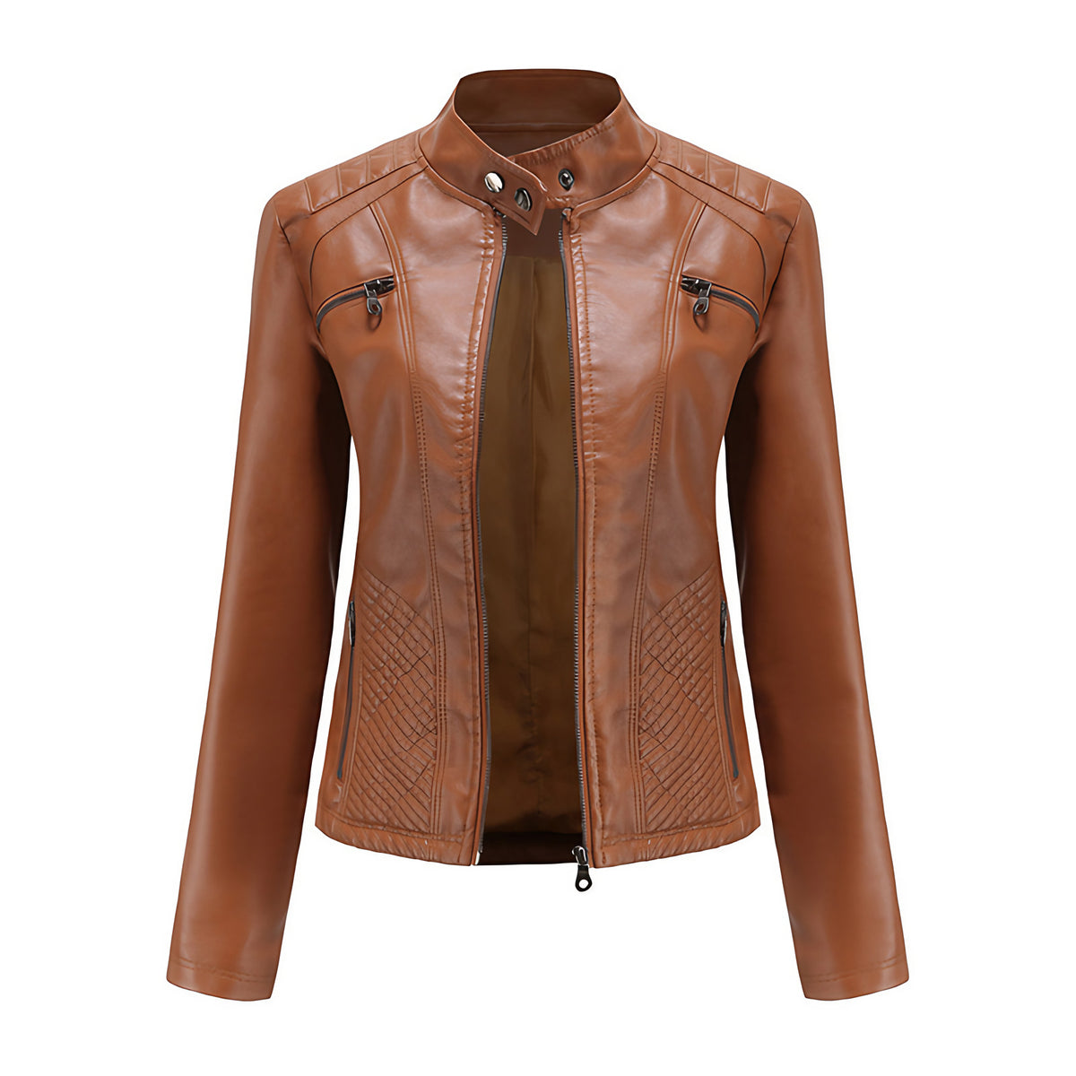 Veste courte femme coupe moderne, six coloris, du S au 3XL, chameau