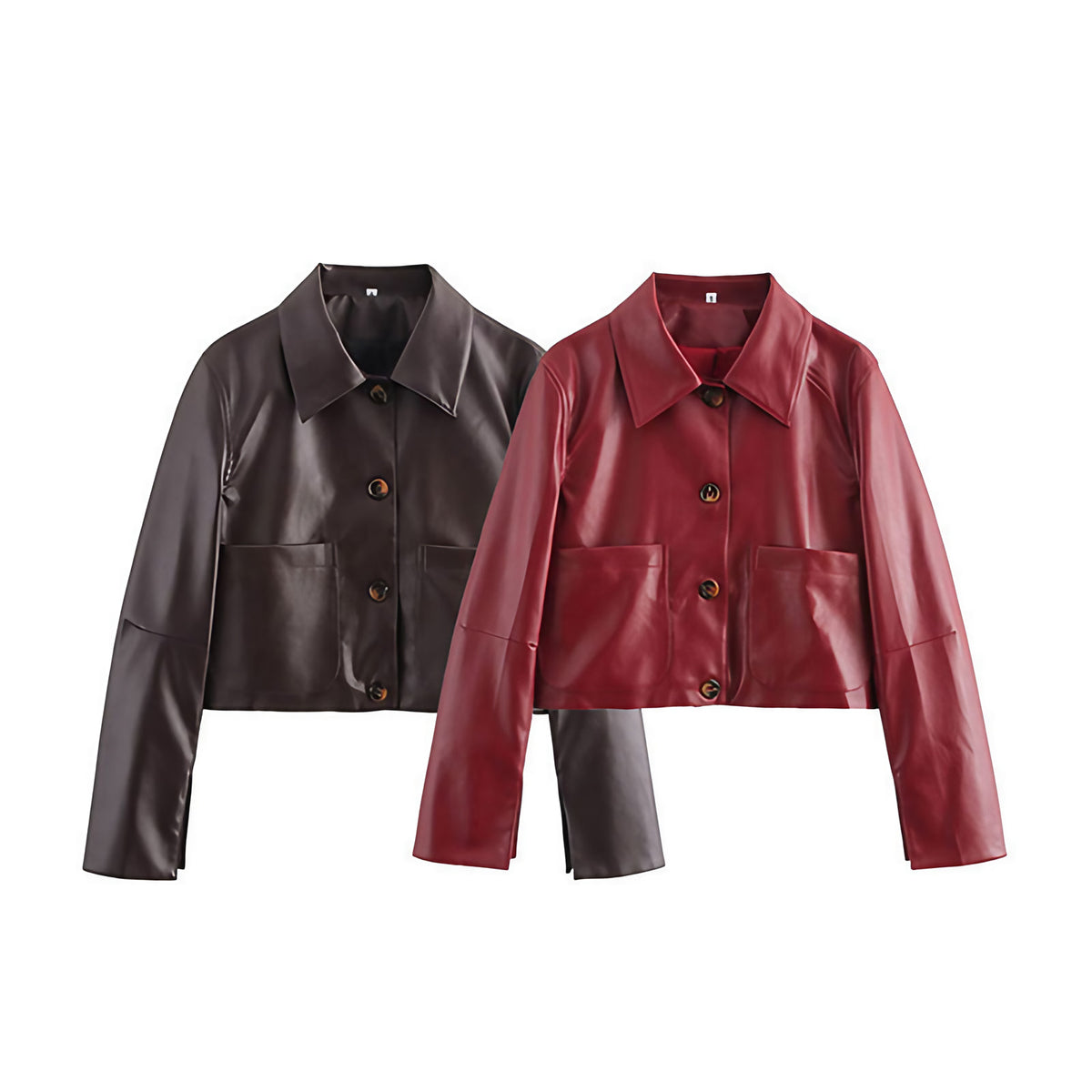 Veste courte brillante à coupe carrée, rouge ou marron