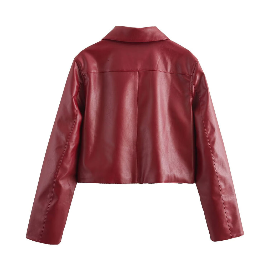 Veste courte brillante à coupe carrée, rouge ou marron