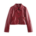 Veste courte brillante à coupe carrée, rouge ou marron, rouge
