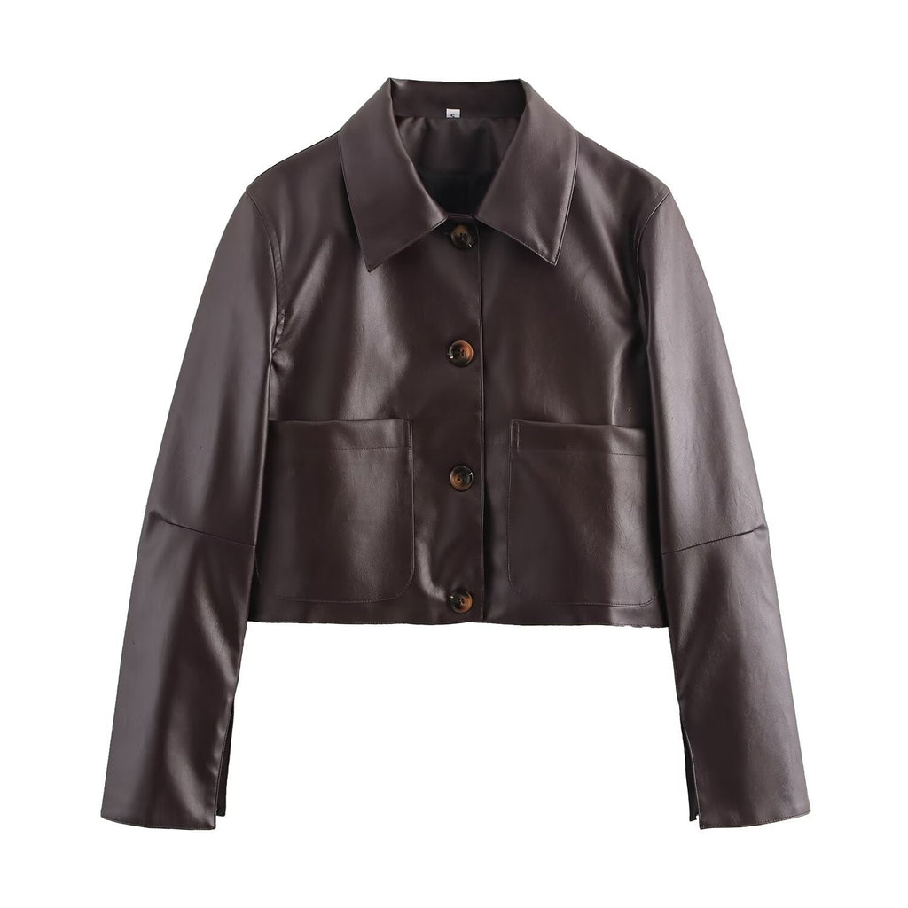 Veste courte brillante à coupe carrée, rouge ou marron