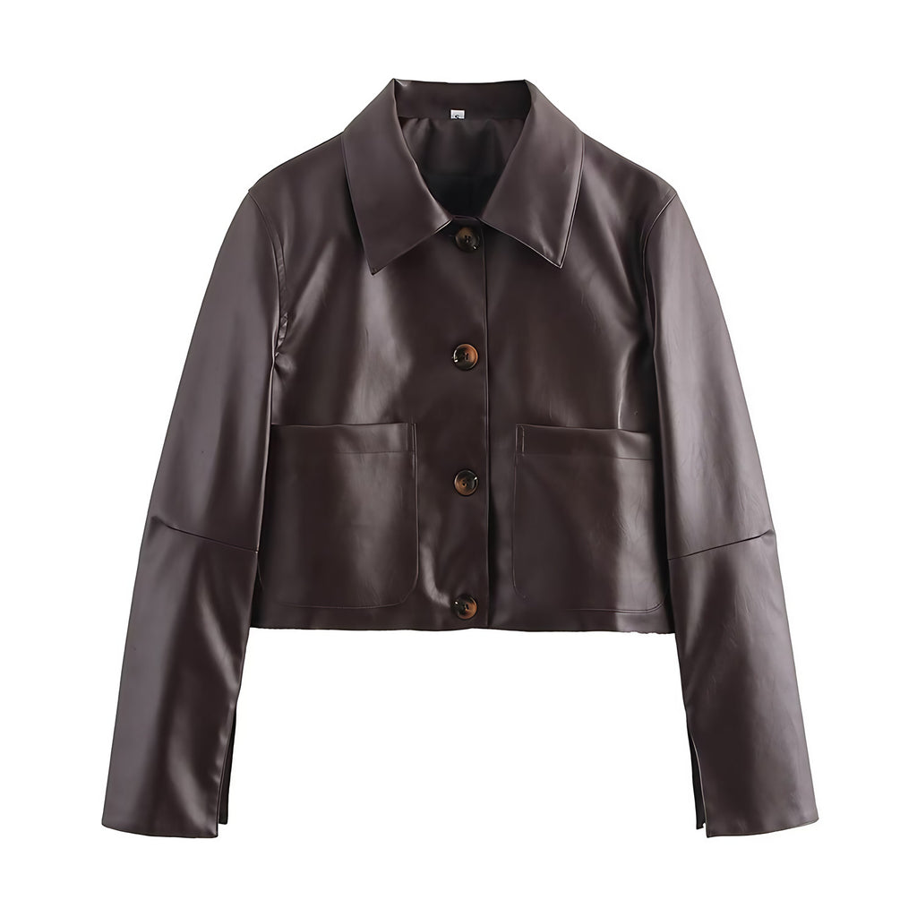 Veste courte brillante à coupe carrée, rouge ou marron, marron
