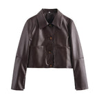 Veste courte brillante à coupe carrée, rouge ou marron, marron