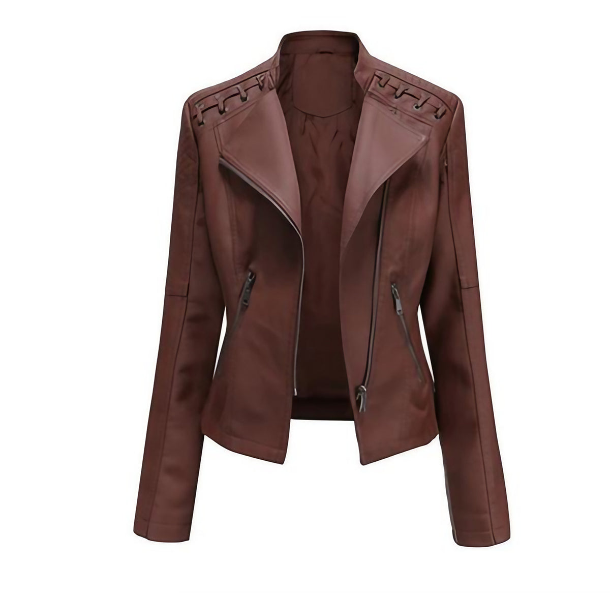 Veste femme rétro ajustée, zip caché, du S au 4XL, café