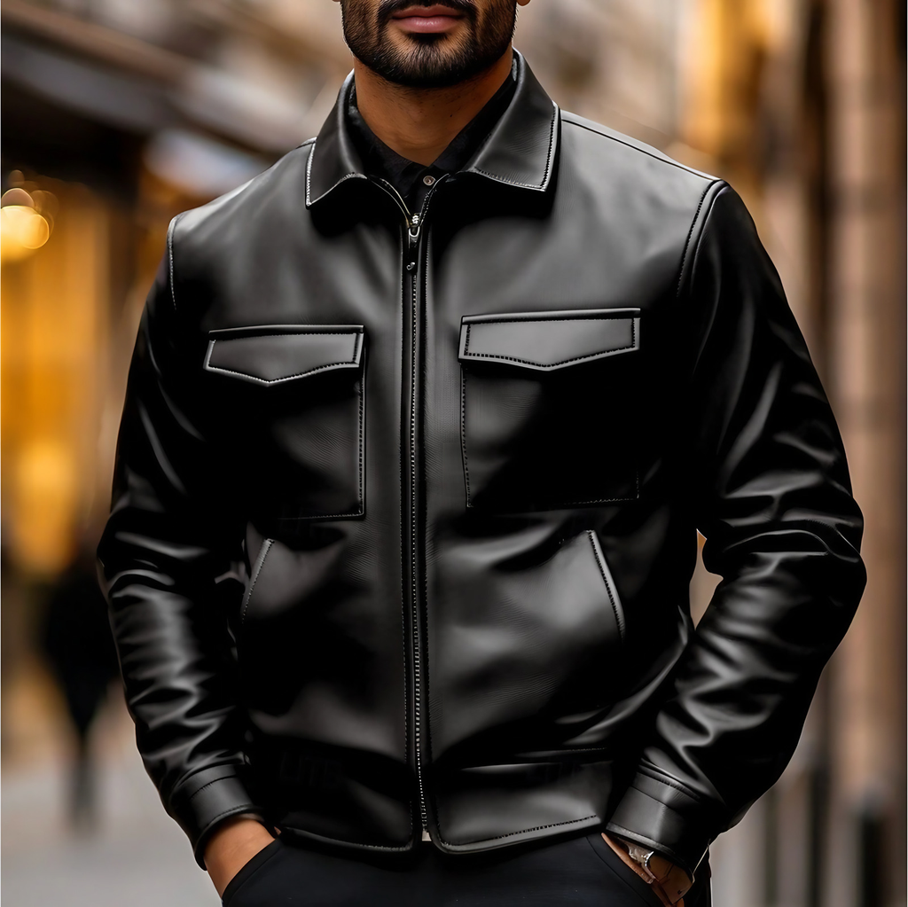 Veste homme à surface lisse et poches, noire ou marron foncé