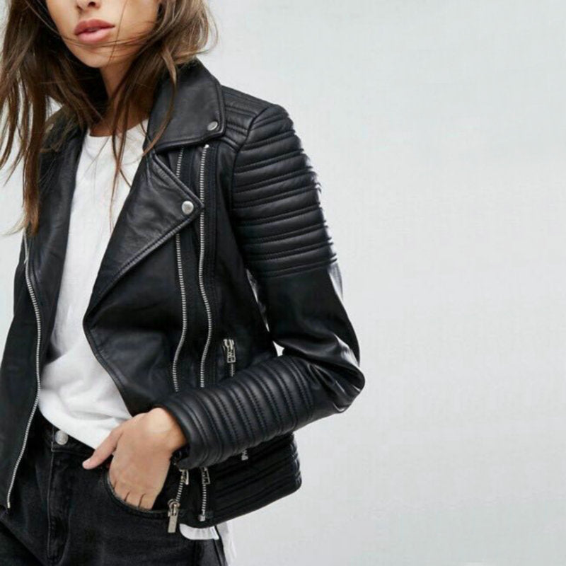 Veste noire femme coupe ajustée, esprit rock, du S au XL