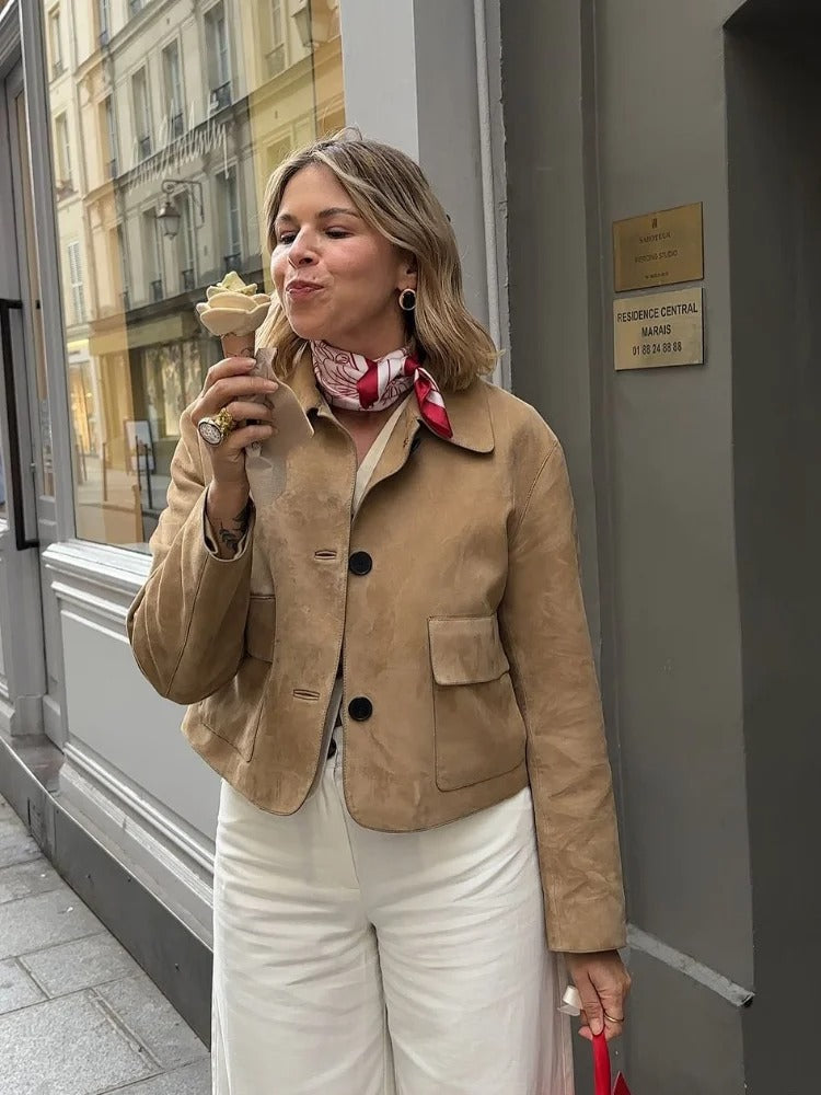 Veste femme kaki coupe ajustée, surface texturée