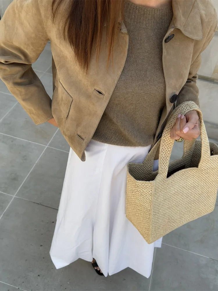 Veste femme kaki coupe ajustée, surface texturée