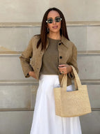 Veste femme kaki coupe ajustée, surface texturée