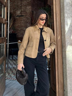 Veste femme kaki coupe ajustée, surface texturée