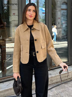 Veste femme kaki coupe ajustée, surface texturée