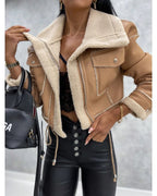 Veste courte femme ajustée, beige, noir ou kaki, kaki