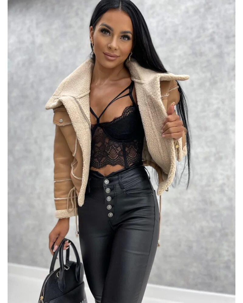 Veste courte femme ajustée, beige, noir ou kaki