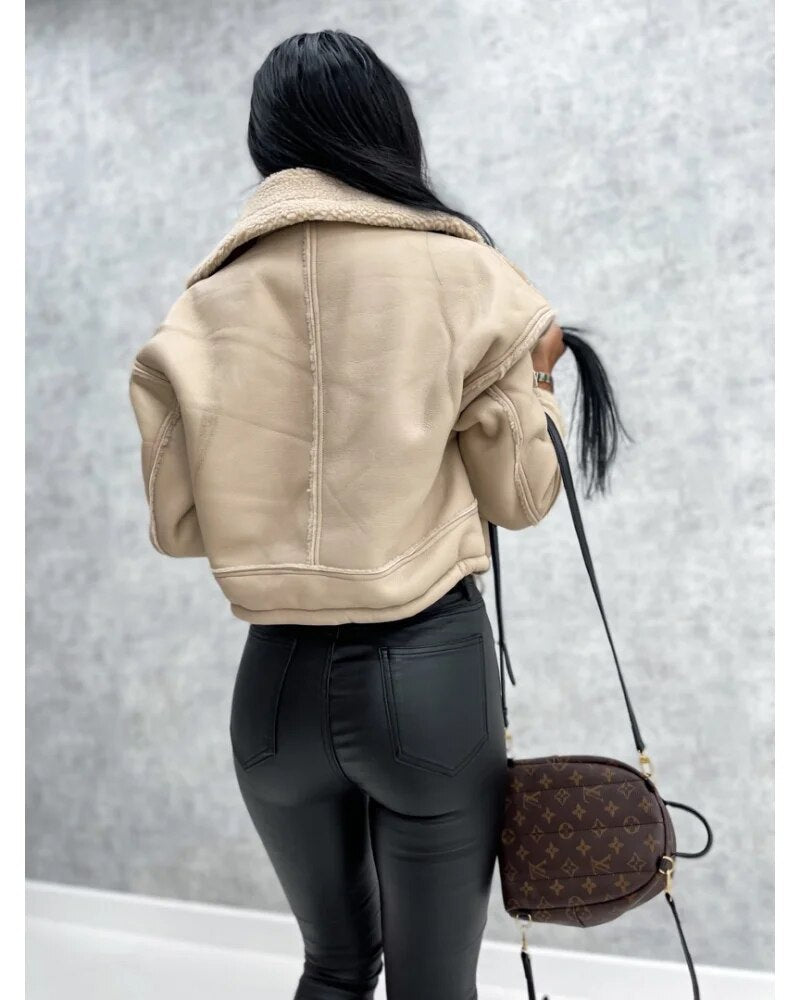 Veste courte femme ajustée, beige, noir ou kaki