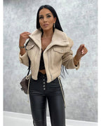 Veste courte femme ajustée, beige, noir ou kaki, beige