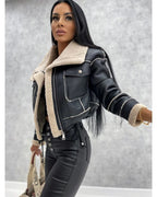 Veste courte femme ajustée, beige, noir ou kaki