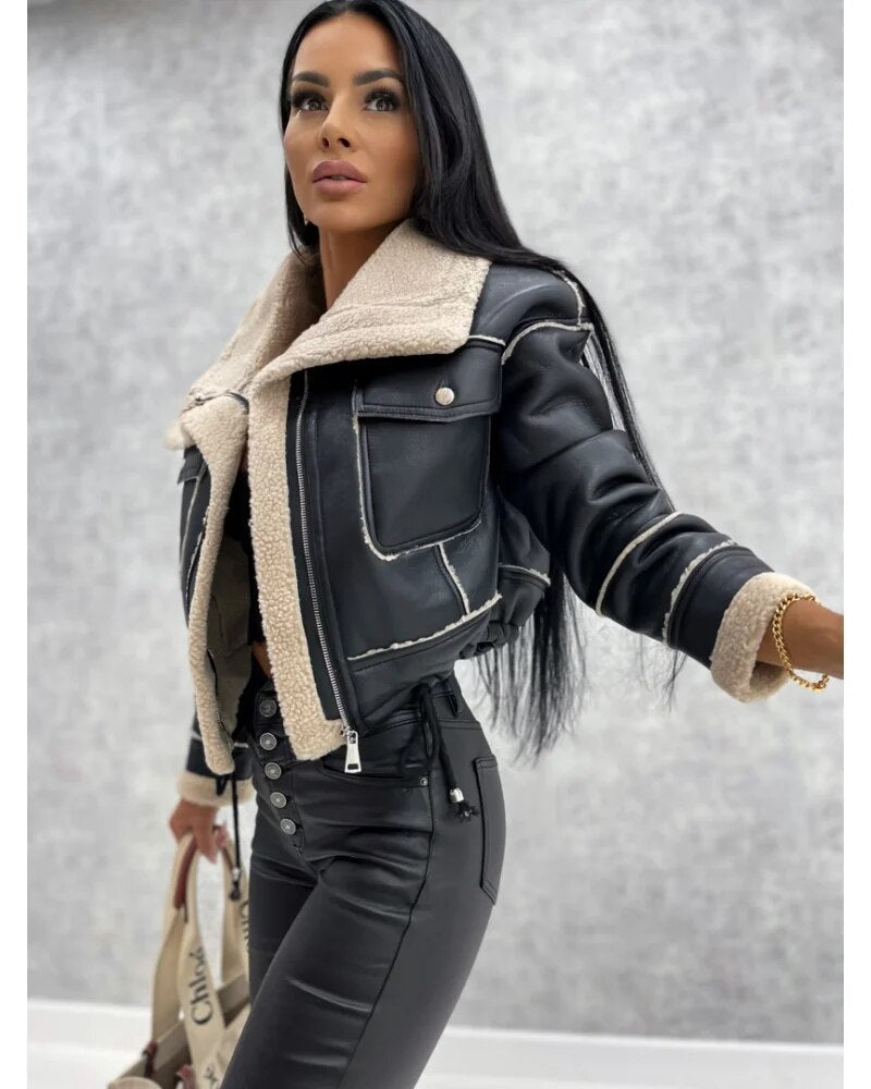 Veste courte femme ajustée, beige, noir ou kaki