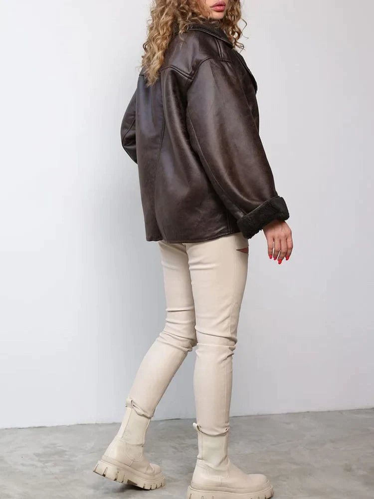 Veste femme style vintage, coloris marron, du XS au L