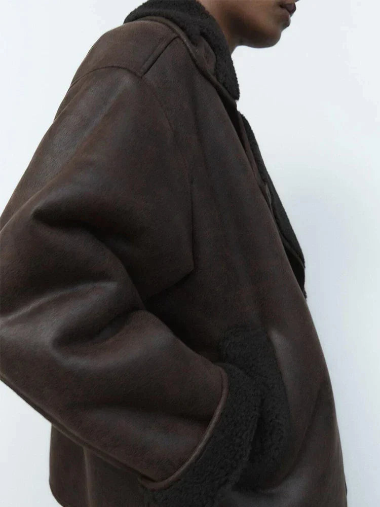 Veste femme style vintage, coloris marron, du XS au L