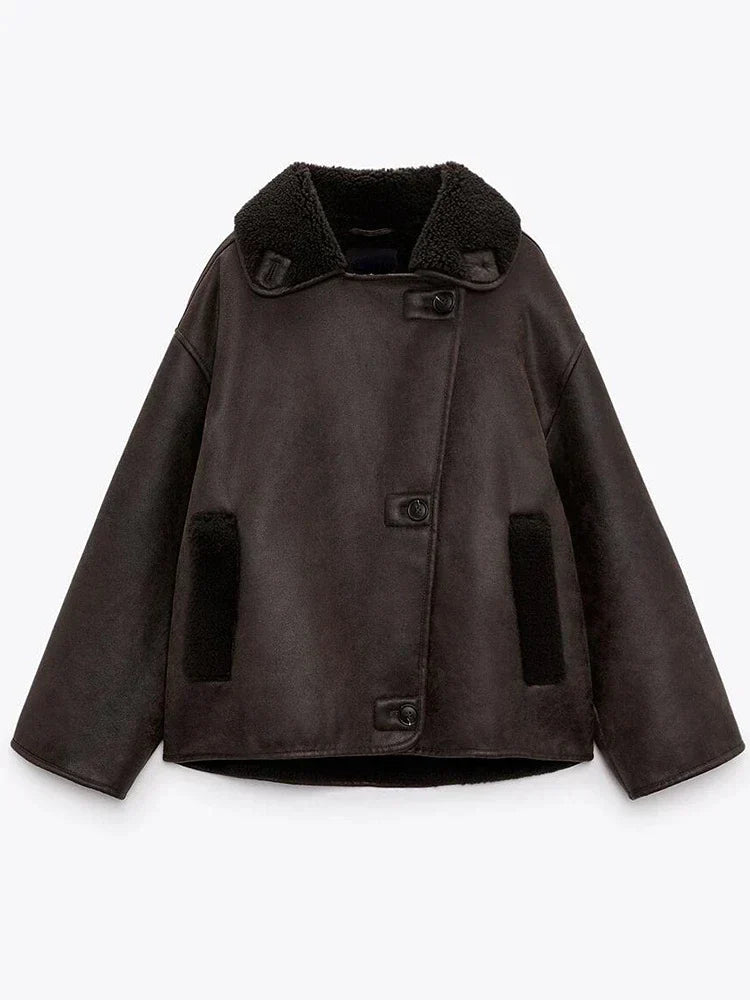Veste femme style vintage, coloris marron, du XS au L