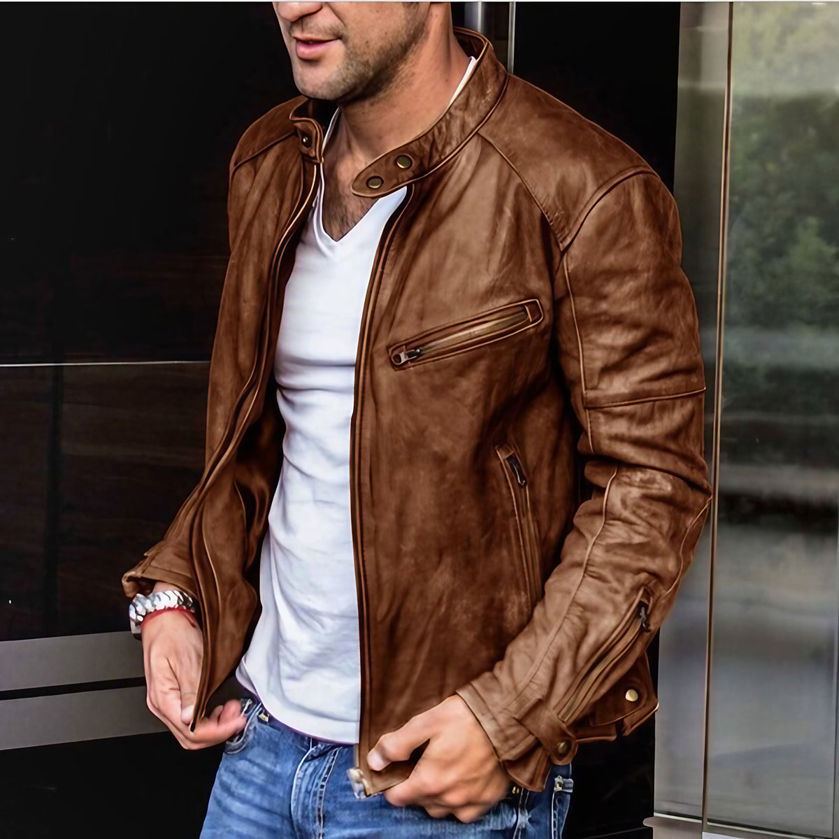 Veste homme classique à poches, résiste aux intempéries, marron