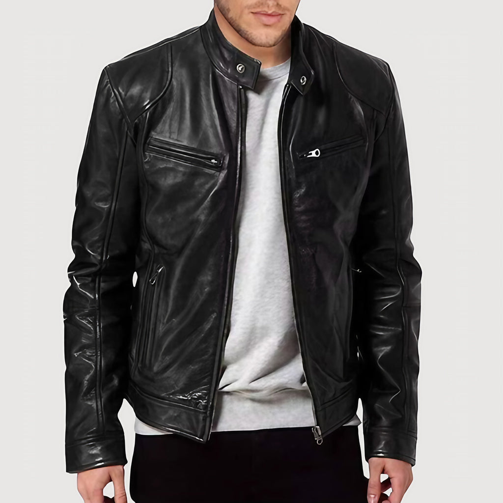 Veste homme style motard, noir, kaki ou marron, du S au 3XL