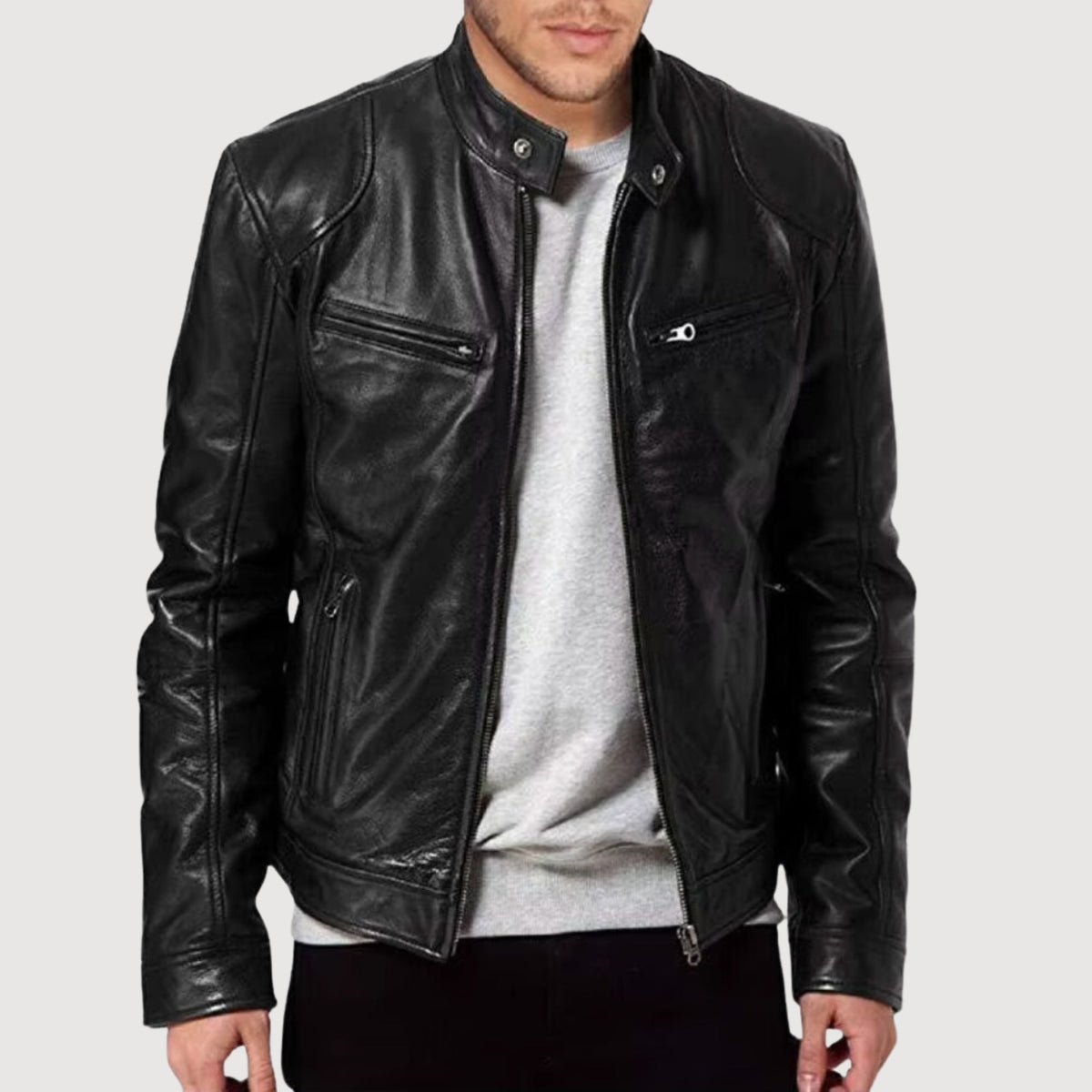 Veste homme style motard, noir, kaki ou marron, du S au 3XL