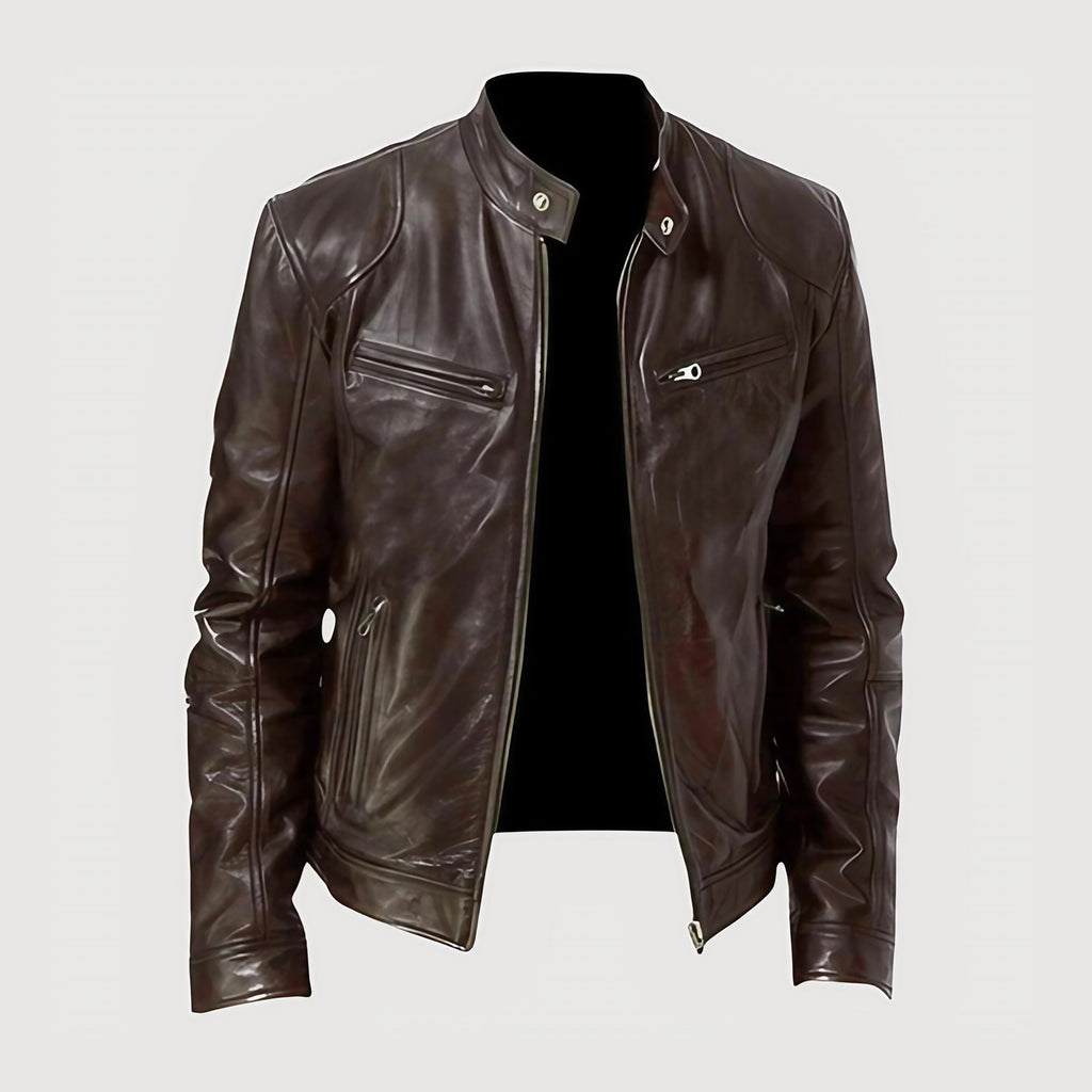 Veste homme style motard, noir, kaki ou marron, du S au 3XL, marron