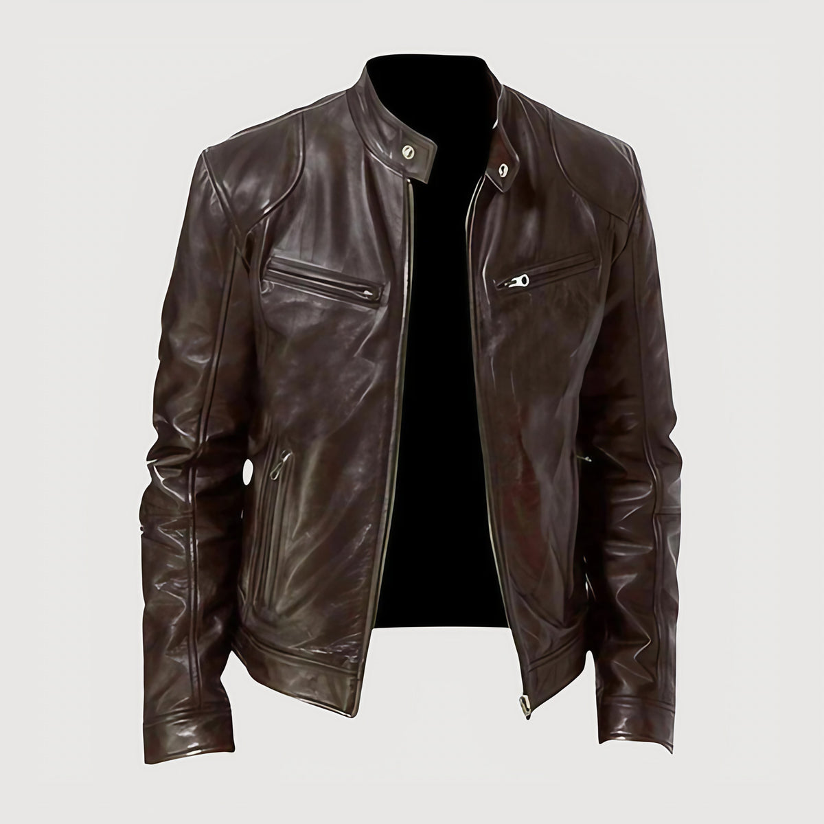 Veste homme style motard, noir, kaki ou marron, du S au 3XL, marron