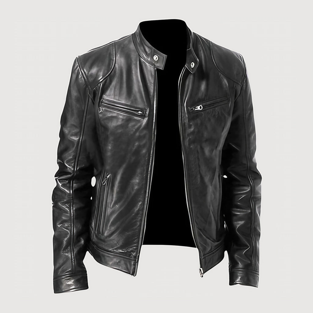 Veste homme style motard, noir, kaki ou marron, du S au 3XL, noir