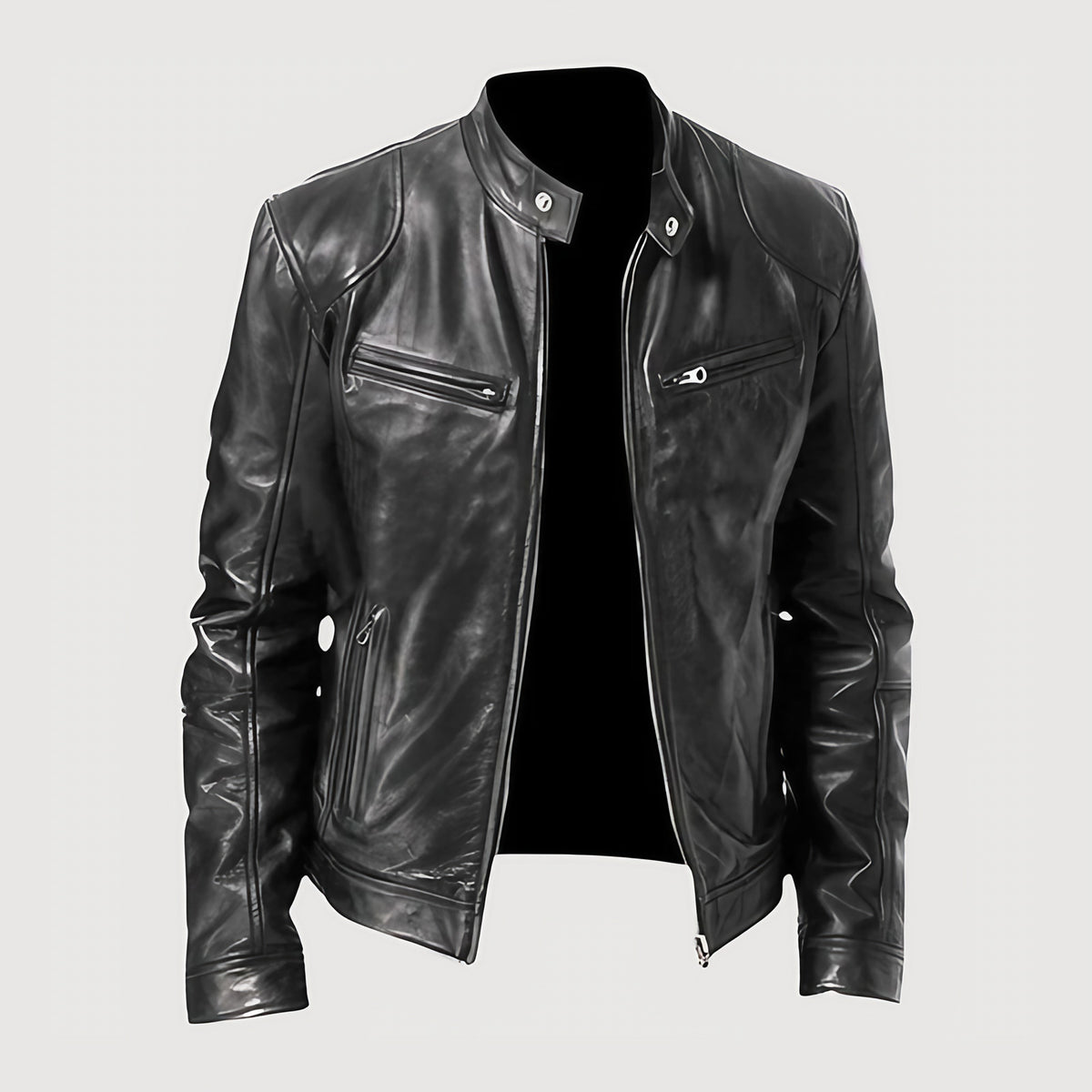 Veste homme style motard, noir, kaki ou marron, du S au 3XL, noir