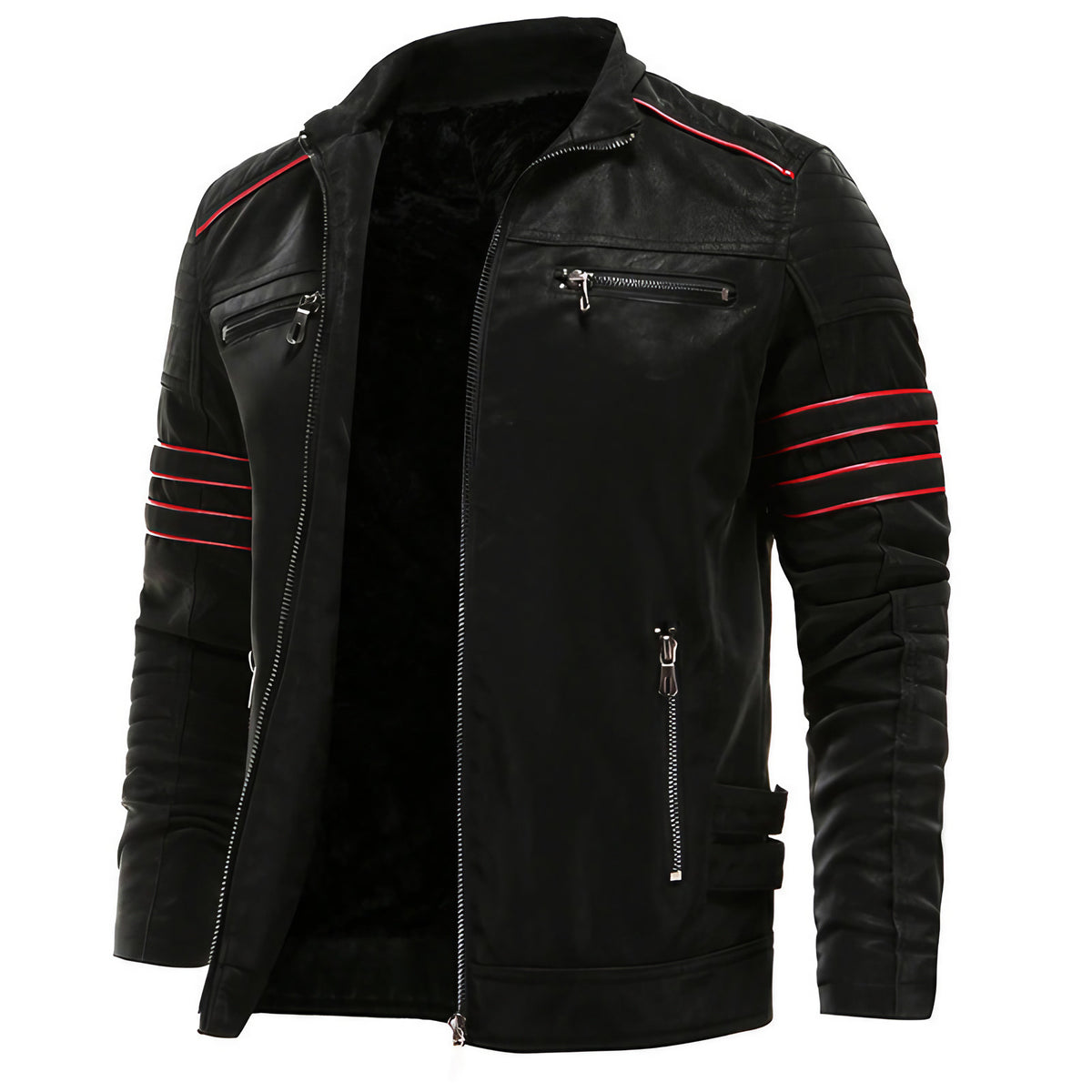 Blouson homme style urbain noir à détails rouges, du S au 3XL