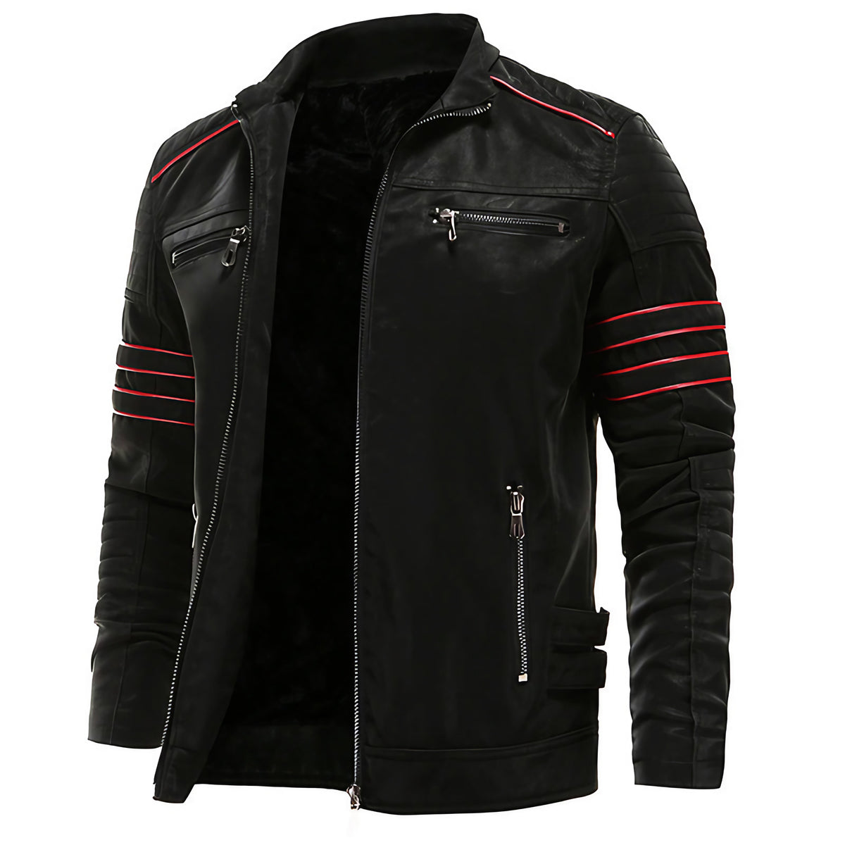 Blouson homme style urbain noir à détails rouges, du S au 3XL, noir