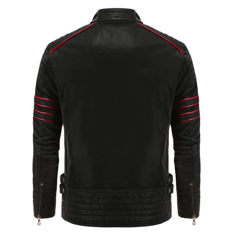 Blouson homme style urbain noir à détails rouges, du S au 3XL