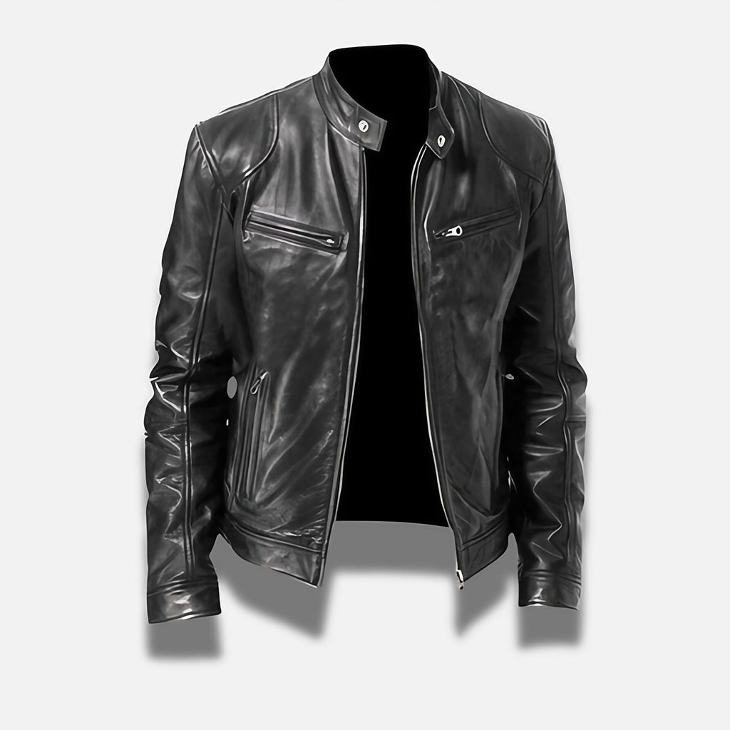 Veste homme ajustée en matière souple, noir, kaki ou marron, noir