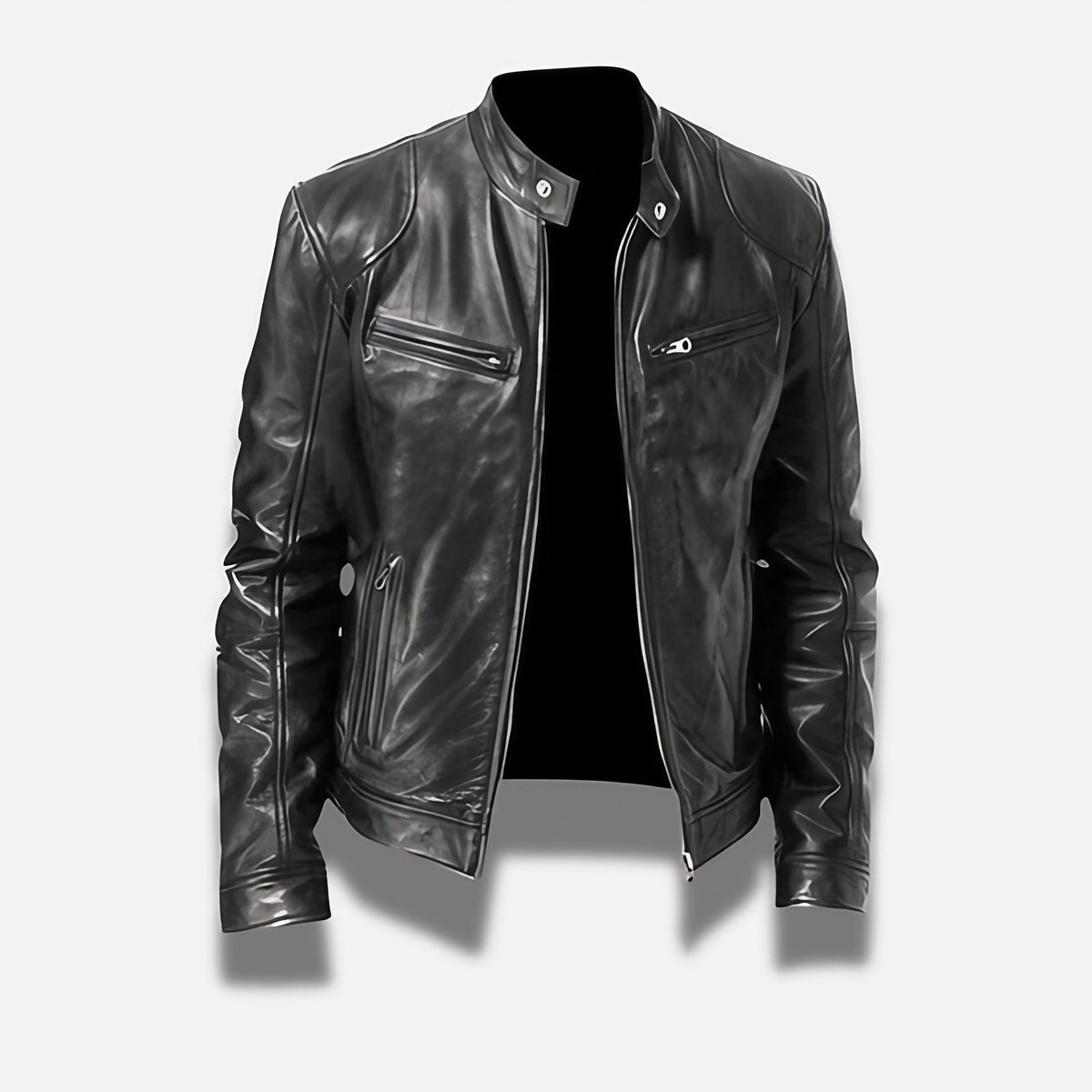 Veste homme ajustée en matière souple, noir, kaki ou marron, noir