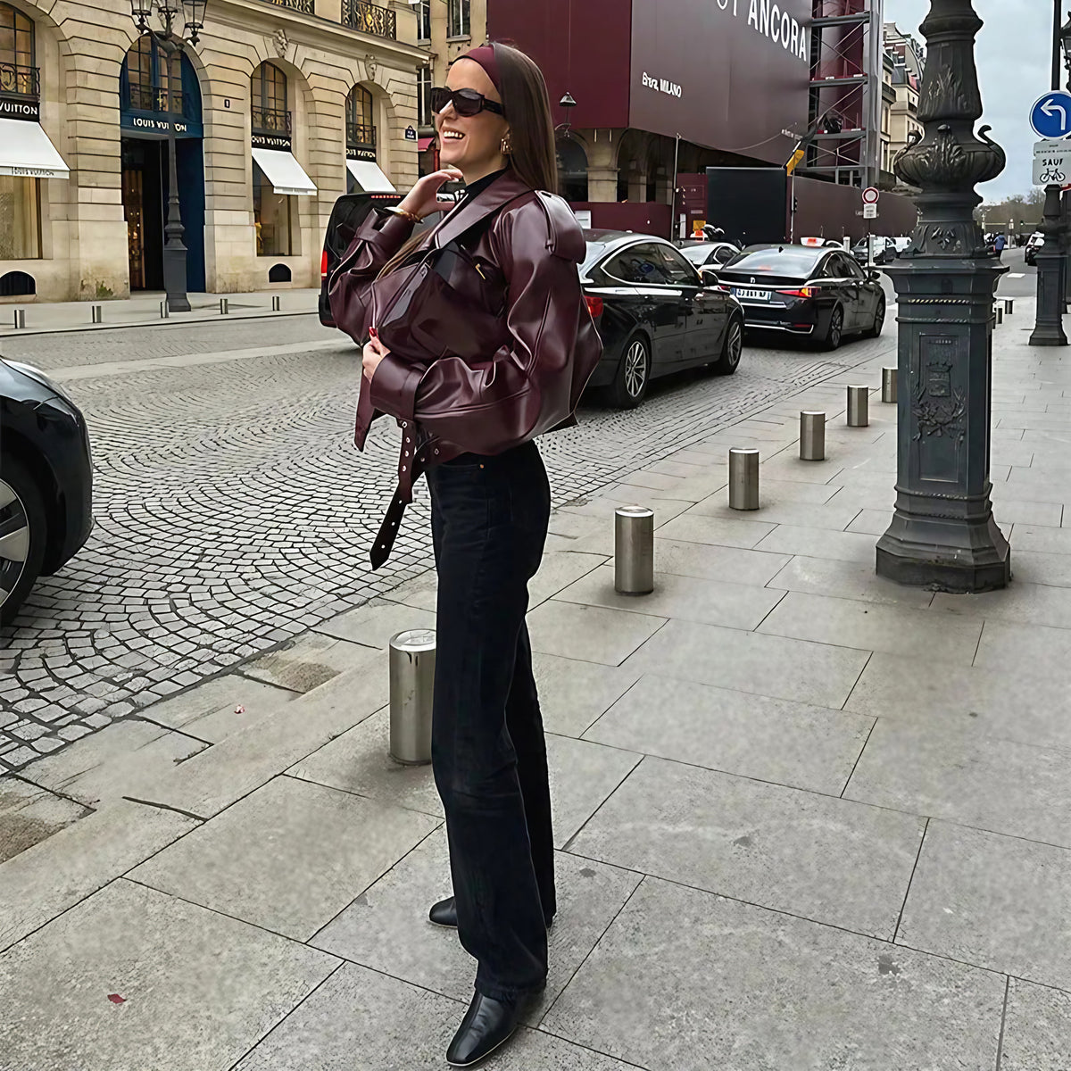 Veste courte femme ajustée à larges revers, du S au L, rouge vin