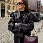 Veste courte femme ajustée à larges revers, du S au L, noir