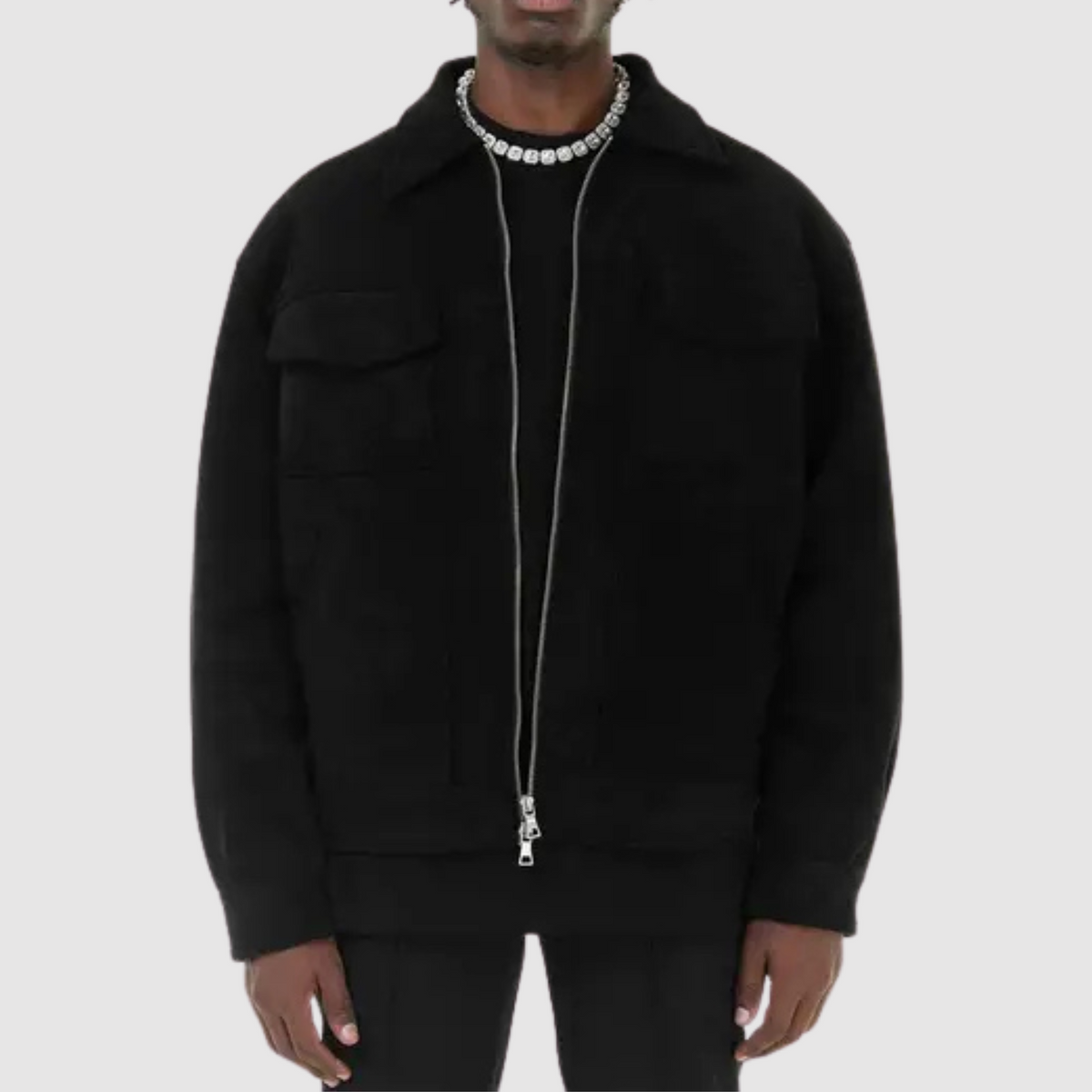 Veste homme cintrée à fermeture zippée, gris ou noir, noir